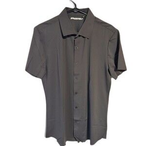 Men’s Medium Black  Button Down Stretch Shirt Short Sleeved New